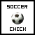 Static pixel art icon with black text 'SOCCER' above a soccer ball and 'CHICK' below, all on white background.