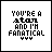 A 5x5 contact sheet of animated frames showing a pixel art icon with text "YOU'RE A STAR AND I'M FANATICAL" and small colored symbols, displayed on a gray background.
