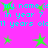 Pixelated cyan text and green stars on a bright pink background with repeated phrases about name, year, and age.
