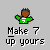 Pixel art of a figure in a green shirt with a white number 7, arms raised, above pixelated text reading 'Make 7 up yours' on a gray background.