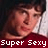 A pixelated image of a person with brown hair wearing a red shirt, displayed in two side-by-side frames showing text changes from "Super Sexy" to "Superman".