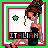 Pixel art contact sheet of three animated frames showing a woman in a black dress with changing star symbols and text.