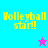 Four quadrant with 'Volleyball star!!' text and star symbols in cyan, blue, pink, and light blue backgrounds