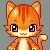 Four pixel-art tabby cat poses with orange fur, white chest, and expressive eyes on gray background.