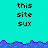 Pixelated cyan background with purple wave border, displaying repeated text 'this site sux' in black pixel font across two sections.