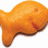 A pixelated orange fish-shaped cracker with a red mouth detail, next to a yellow block of text reading "Don't eat my fishies" in black pixelated font.