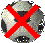 Six circular soccer ball icons with red X overlays arranged in two of three on a gray background