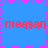 Blue background with pink square border, red text "meagan" repeated four times in a pattern