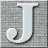 Static pixelated icon of a light blue serif letter J with black outline on gray dithered background.