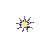 A yellow square with blue starburst lines radiating from its corners, transitioning through smaller and simpler forms into a single vertical line on gray background.