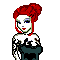 Pixelated character with red hair and green face holding a dark object, next to text reading 'Aim phuck .com' in orange yellow and white.