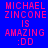Pixelated text on blue background with yellow highlight bars, displaying 'MICHAEL ZINCONe IS AMAZING :DD' in red and pink letters.