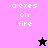 Pixelated text 'alexes on fire' appears on four colored backgrounds with a star-shaped icon changing color between frames.