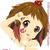 Animated cartoon character with brown hair tied in a ponytail by red bow, hands near face, pink text labels changing across frames.