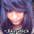 Pixelated image of a character with long purple hair and glowing eyes, wearing dark clothing against a blue background.