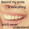 A two-frame contact sheet of a smiling mouth with text overlays, showing slight animation differences between frames.