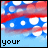 Animated contact sheet of six frames showing a pixelated text sequence over an abstract red-and-blue background with white dots.