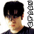 Pixelated portrait of a person with dark hair and black shirt, surrounded by pixel-art symbols on white background.