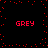 Four instances of the word 'GREY' in red pixelated text arranged in a on a black background with scattered red dots