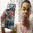 Two pixelated figures in a side-by-side pose with blurred backgrounds, one holding an object near the face.