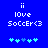 Blue background with white pixelated text reading 'i i love Soccer<3' and five cyan plus signs below, two of which shift position between frames.