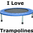 Pixelated image shows a blue trampoline with gray mat and light green legs, flanked by text reading "I Love" above and "Trampolines" below.