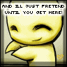 Animated contact sheet showing two frames of a yellow cartoon character with closed eyes and a smile, each frame containing identical text above the character's head.