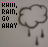 Gray cloud icon with black outline and falling raindrops, text "RAIN. RAIN, GO AWAY" in multicolor pixelated font above each frame.