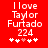 Red background with white pixelated text reading "I love Taylor Furtado 224" and five star-like symbols below, one pink and four white.