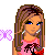 Pixel art contact sheet showing multiple frames of an animated icon with a cartoon girl, text elements, and accessories like butterflies and a purse.