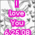 Pixelated pink text reads "I Love You" above a date in the same style on a gray and white patterned background.