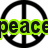 Black peace symbol with green text overlays and a heart outline, featuring partial words 'peace', 'love', and 'nnastic' on white background.