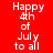 Four display 'Happy 4th of July to all' text in white pixelated font on red, purple, blue, and dark purple backgrounds