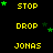 Yellow text and green stars on black background with repeated words and star positions changing across frames.