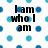 Pixelated text on a white background with blue circular patterns, displaying phrases about self-identity and approval.