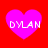 Four identical pink hearts on red background with white text 'DYLAN' inside each heart.