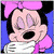 A 50x50 pixel animated contact sheet showing three frames of Minnie Mouse with a pink bow, white gloves, and black ears against a blue background, displaying subtle facial expression changes across the sequence.