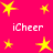 Bright pink background with yellow stars and white 'iCheer' text repeated four times in a pattern