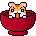 Pixel art of a hamster in a red bowl with five distinct poses showing facial expressions and head positions.