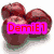 Five fruit-themed icons display 'DemiE1' text in varying colors over different fruits including plums, green apples, and red apples.