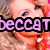 six pixelated images showing a person with long curly hair, each overlaid with the text 'beccat' in different colors and backgrounds