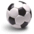 Pixelated soccer ball with black pentagonal patches on white surface, casting soft gray shadow on plain background.