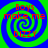 Four identical spiral patterns with green and blue swirls, each containing red text reading "Boys make me DIZZY" in a pixelated font.