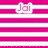 Pixelated pink and white striped animation with repeated 'Jai HO!' text elements and dotted line segments moving across the frame.