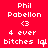 Red background with white text repeating 'Phil Pabellon', '<3', '4 ever', and 'bitches lol' in a pattern, with slight variations in the 'lol' text across frames