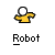 Four 50x50 pixel animated frames of a yellow stick-figure robot with white head, displayed in a 2x2 contact sheet on gray background.