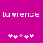 Pixelated text 'Lawrence' appears twice on a magenta background with two of pink and purple heart symbols below