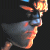 A 50x50 pixel animated buddy icon featuring a side-profile of a character with glowing orange highlights and metallic blue accents on the left, transitioning to a stylized