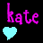 Pixelated pink text 'kate' with a cyan heart symbol on black background, displayed as two identical frames in a contact sheet layout.