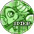 Green circular icon with swirling patterns and the text "SPIKE!" in white pixelated font, showing animation changes in text and background details.